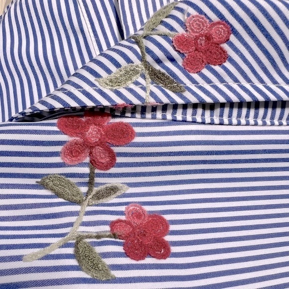 Navy and White Pinstriped Embroidered Top  PL - Picture 6 of 13